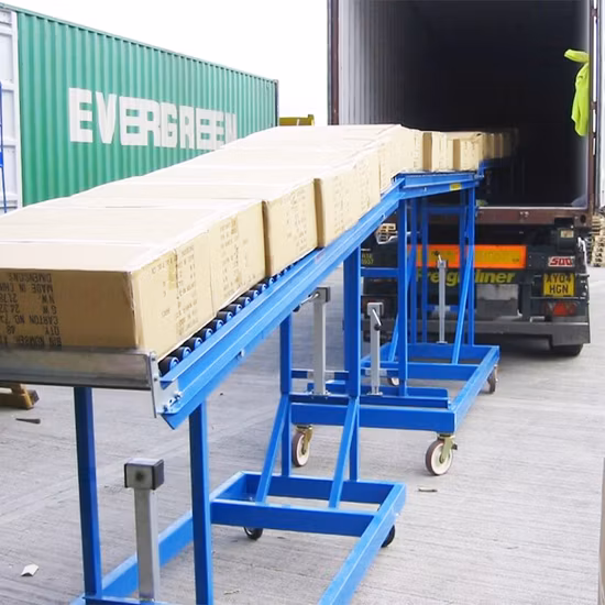 텔레스코픽 중력 하역 롤러 컨베이어 시스템